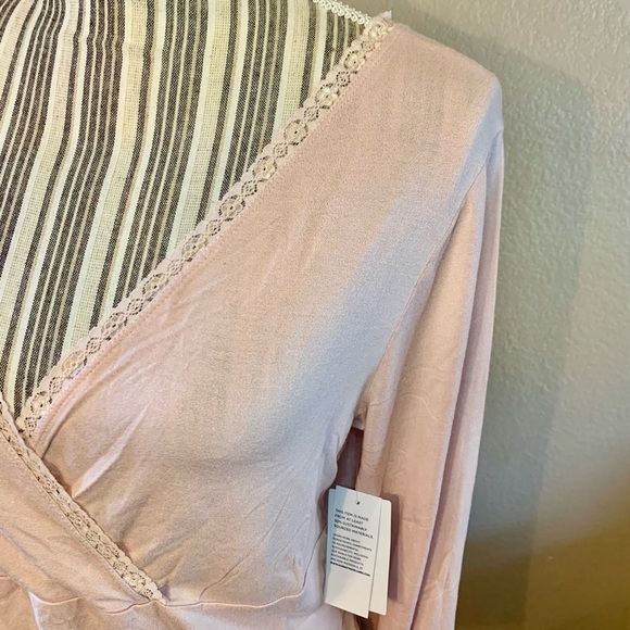 NWT Crop Top XL BP Wrap Front Lace Trim Pink Smoke Boho Long Balloon Sleeves - Picture 7 of 13